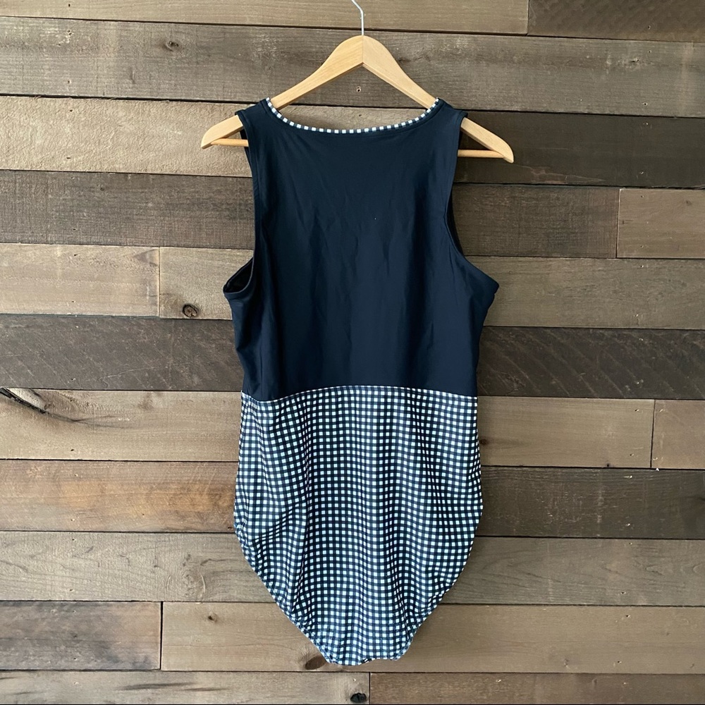 Albion Fit Castaway Black Gingham One Piece Front Zip Swimsuit XL Vacation Beach - Picture 4 of 6